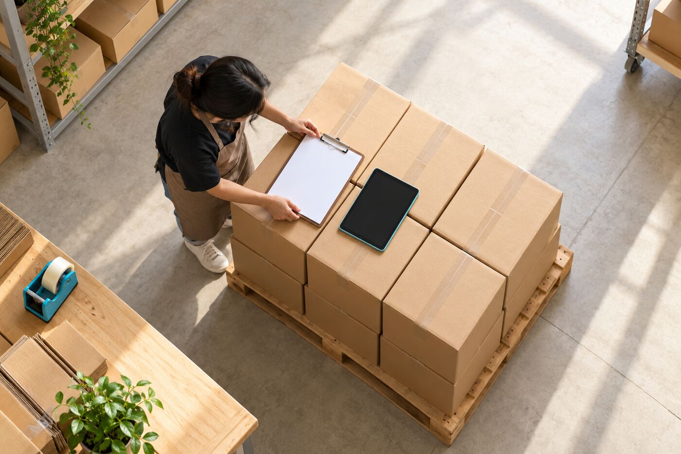 Cartons stacked on a pallet in a distributor's warehouse