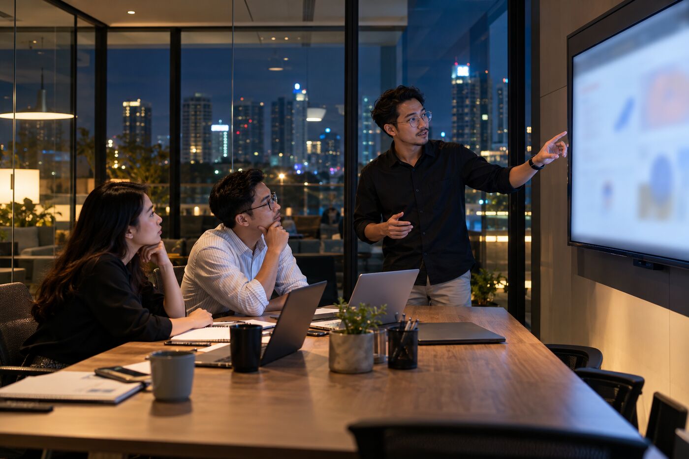 Agency team presenting a proposal in a meeting room